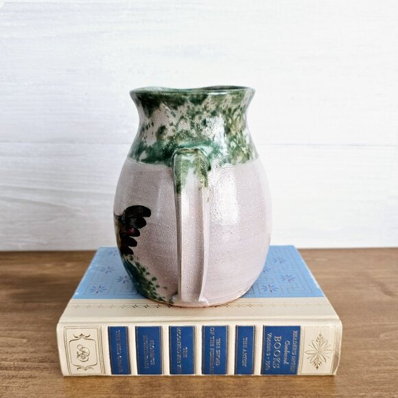 Studio Art Pottery Ceramic Green & Gray Chicken Rooster Jug Pitcher with Handle - Picture 6 of 10